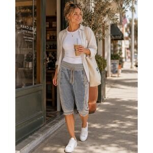 Jetlag Garment Dye Colorblock Cropped Sweatpants Blue Brown Jogger Utility Med